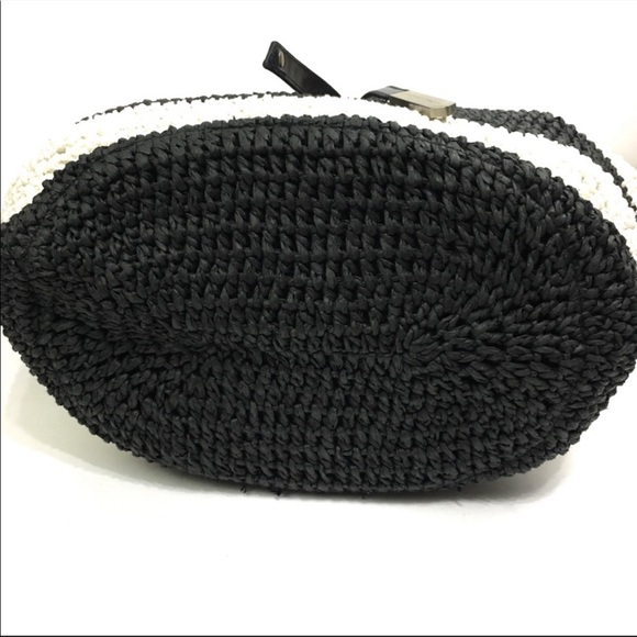 Adrienne Vittadini Nautical Black White Straw Summer Tote Bag - Picture 8 of 16